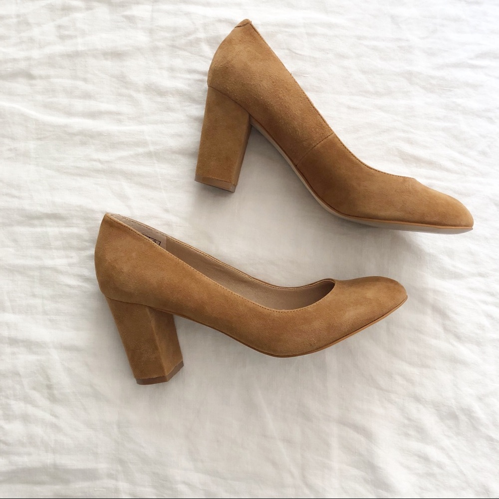Camel suede block heel pumps Lands End